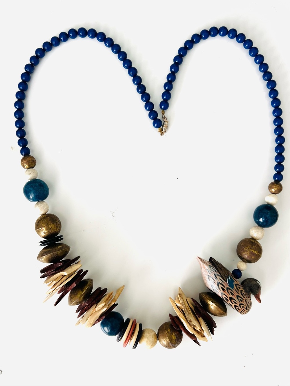 Handcrafted Blue Bead Statement Necklace with Mixed Accents